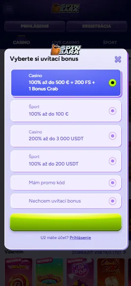 Vyber si typ bonusu