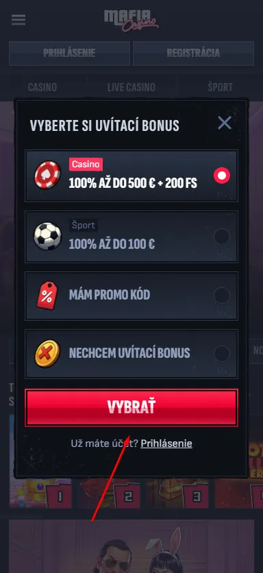 Vyber vstupný bonus