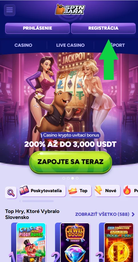 Prístup k registračnému formuláru