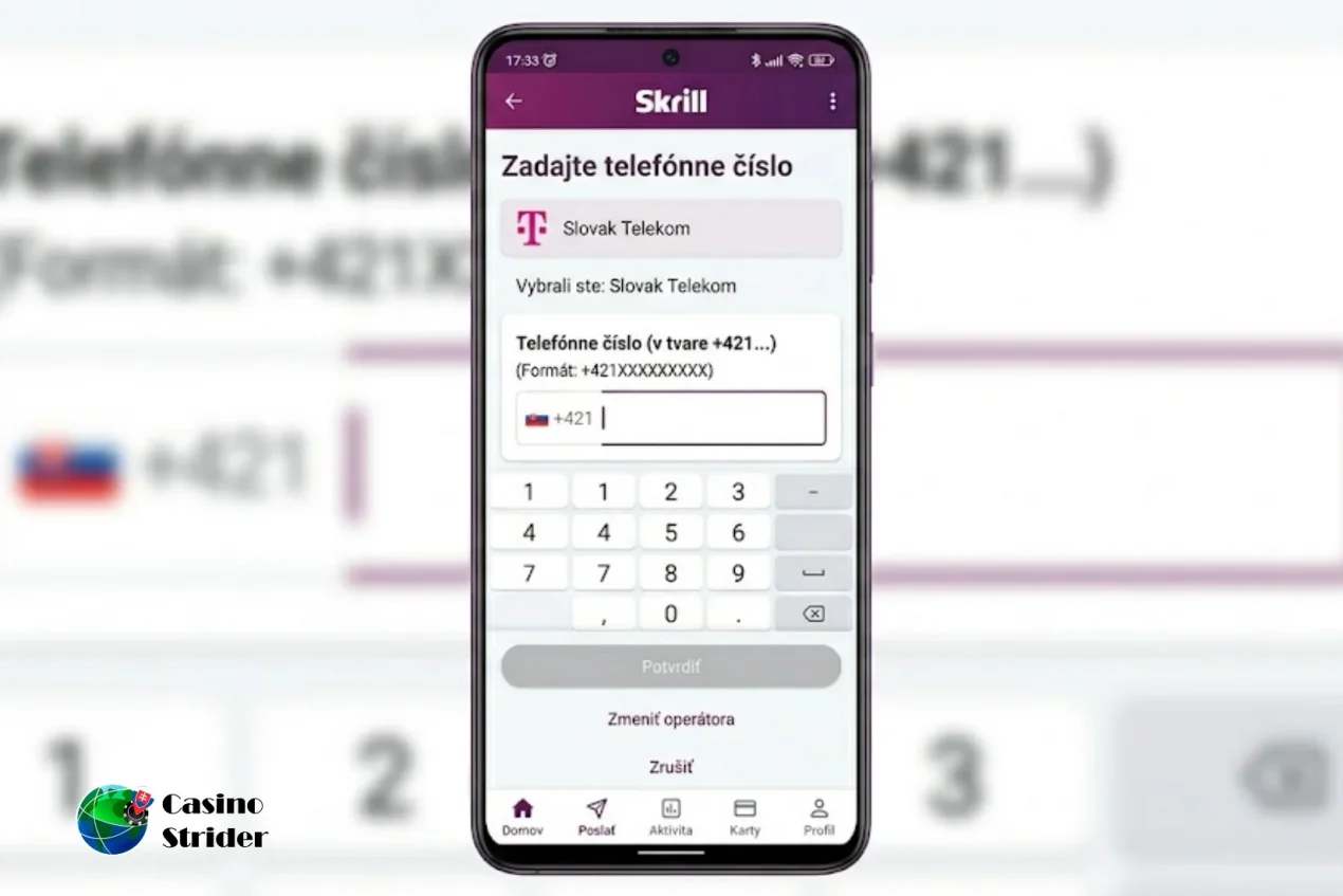 Autorizácia poslať Peniaze SMS na Skrill účet